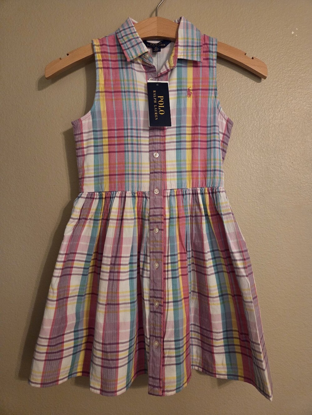 POLO RALPH LAUREN Multi Plaid Madras 100% Cotton Shirt Dress Girls Size 6X NWT
